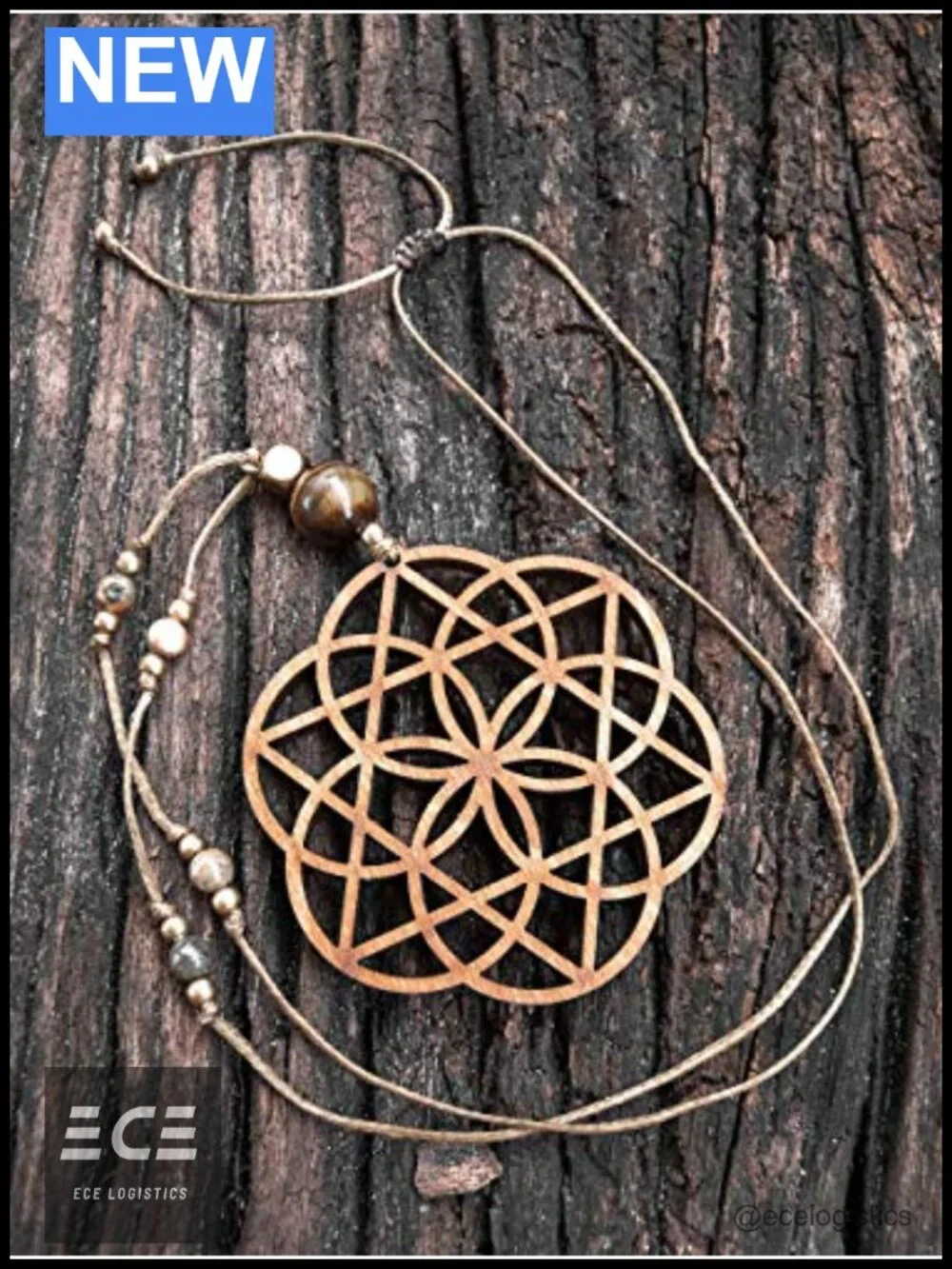 Handmade Boho Wood Pendant Necklace Seed of Life Sacred Geometry Macrame